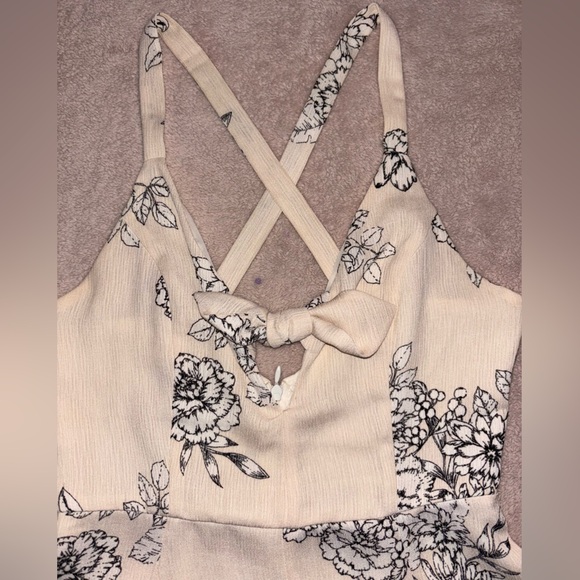 Lush Cream and Black Asymmetrical Bodysuit with Tie Front - Picture 2 of 6